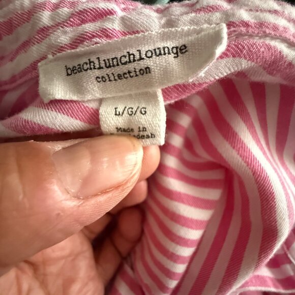 Beachlunchlounge Pink & White Striped Button-Up Collared Shirt L - Picture 5 of 5